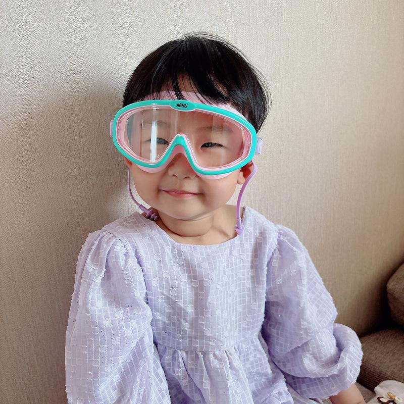 Children s swimming goggles for boys and girls, waterproof and anti-fog large-frame swimming goggles, children s professional swimming equipment розовый зеленый