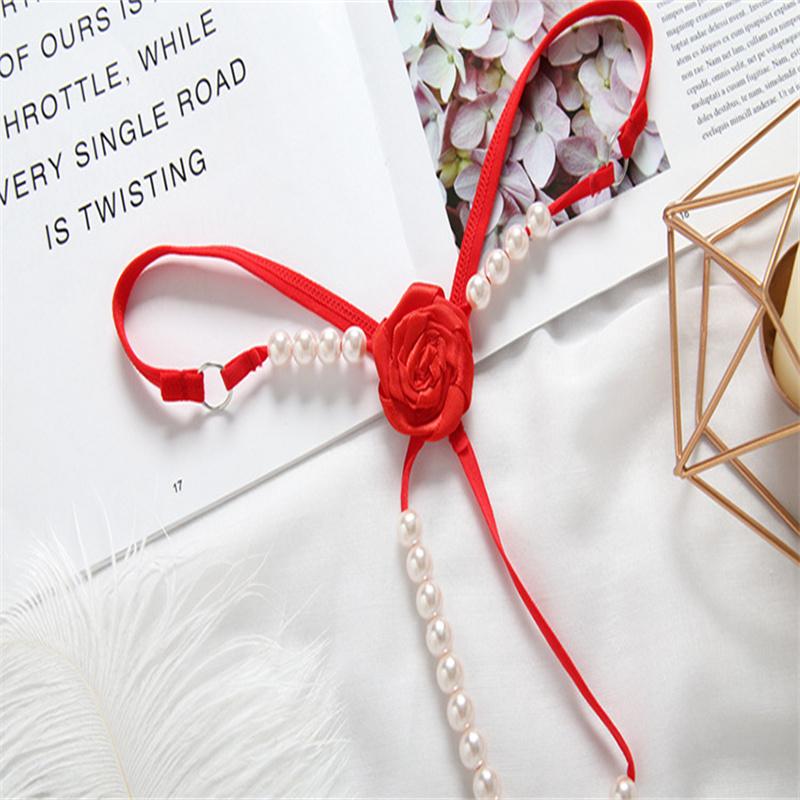 Chiloți perle sexy, cu flori de trandafir, pantaloni tanga transparente, lenjerie reglabilă cu talie joasă