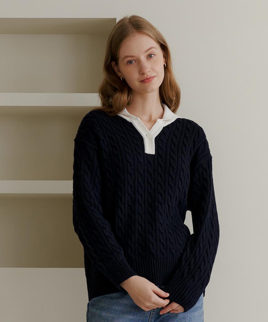 YUPPE Over Collar Knit_Navy