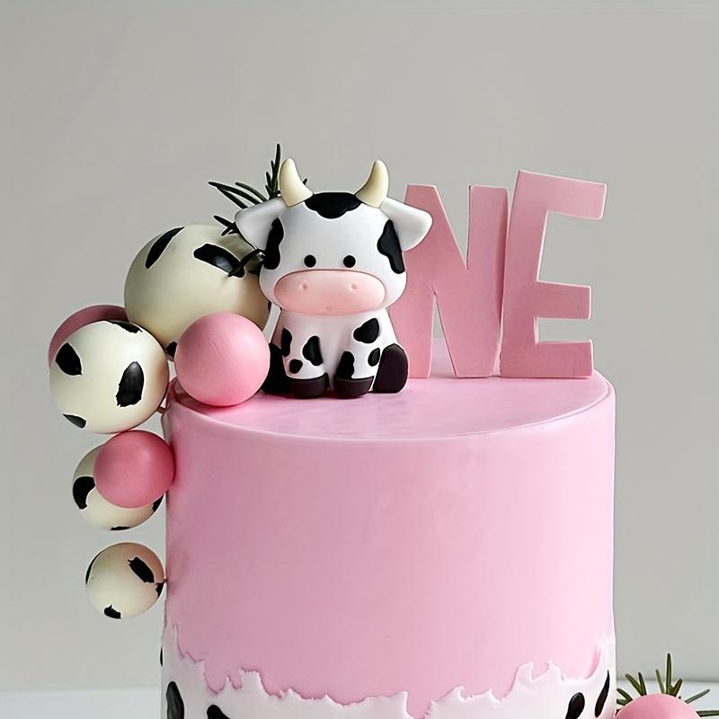 1 pieza Topper de pastel de vaca de goma blanco y negro con 20 piezas de adorno de bola - Sin pluma Decoración para pastel de fiesta de cumpleaños Accesorio para hornear
