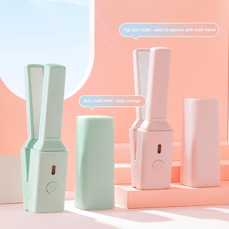 Tragbarer Mini-Haarglätter mit süßem USB-Stick für glattes Haar, Schlafsaal, kleine Power-Schiene, flauschiger Pony, glattes Haar, Lockenstab