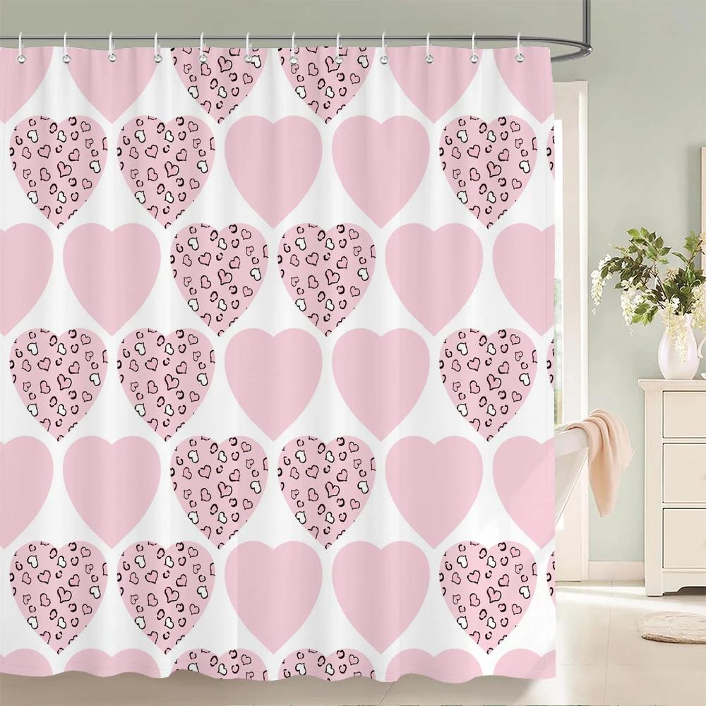 Romantic Heart-Print Shower Curtain with Hooks  Sweet Decor for Bathrooms, Reinforced Eyelets & Easy To Clean