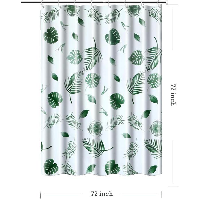 Shower Curtain Liner, 4G PEVA Green Leaf Shower Liner, Plastic Waterproof Shower Curta, 72x72 inch with Grommet Holes 3 Magnetic Weights