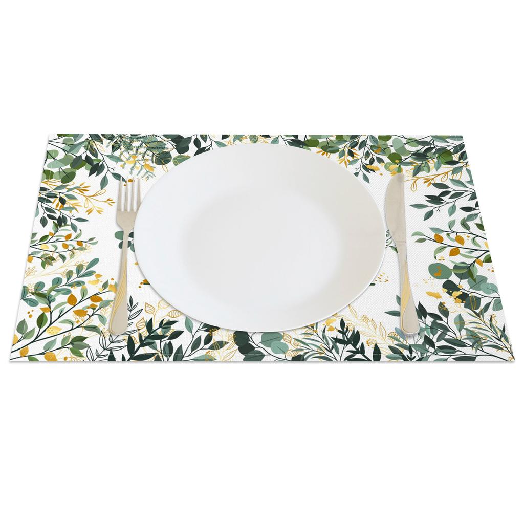Botanische Florale Platzsets Grüne Blätter Blumen Design Naturinspiriertes Tischset für Esstisch Küche Party Waschbar Umweltfreundlich