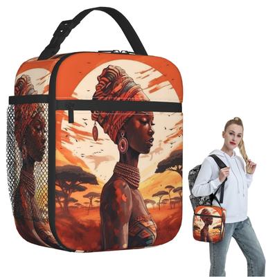 Vibrant African Women Traditional Headscarf Insulated Lunch Bag for Women Kids Portable Food Boxes Thermal Lunch Box Tote