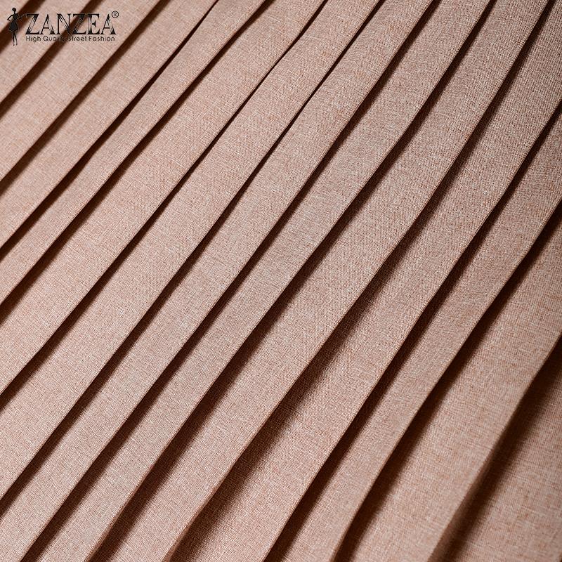 ZANZEA Dámské ležérní letní šaty s krátkým rukávem a kulatým výstřihem s plisováním