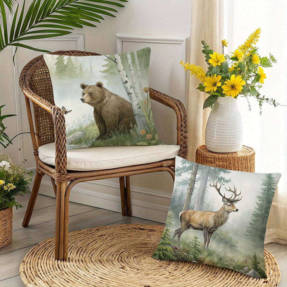 Wildlife-Printed Decorative Pillowcases: Fox, Bear, Deer, and Rabbit Designs Sofa cushion cover home room decoration