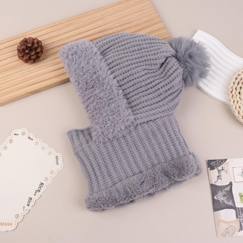 Women Hooded Cap Winter Knitted Balaclava Hat Ear Protection Fluffy Hat Lady Mask Neck Integrated Warmth Cover Hat
