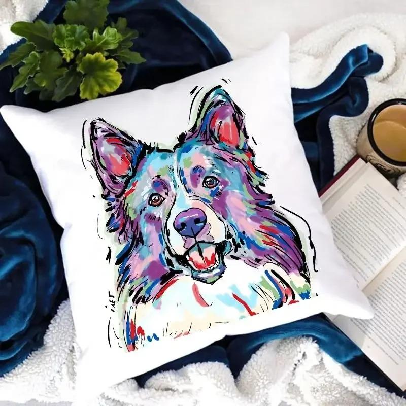 Dog Paw Print Watercolor Dog Pattern Pillow Cover Suitable for Home Hotel Car Cushion Cover Decorative Sofa Chair Pillow Cover
