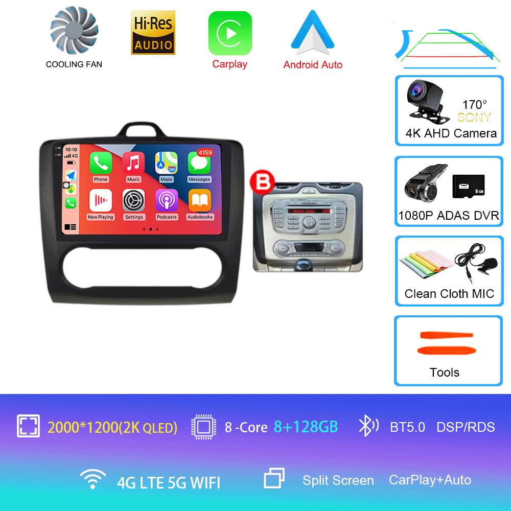 Android 14 Car Radio Autoradio For Ford Focus 2 Mk2 2004 - 2011 GPS Navigation Multimedia Player Carplay Stereo WIFI 360 Camera