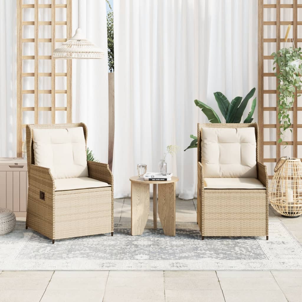 Garden Chairs with Cushions 2 Pcs. Adjustable Beige Poly Rattan