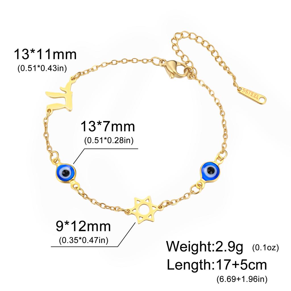 Unift Evil Eye Bracelet for Women Men Stainless Steel Star of David Bracelet Fashion Metal Chai Pendant Bracelet Amulet Jewelry