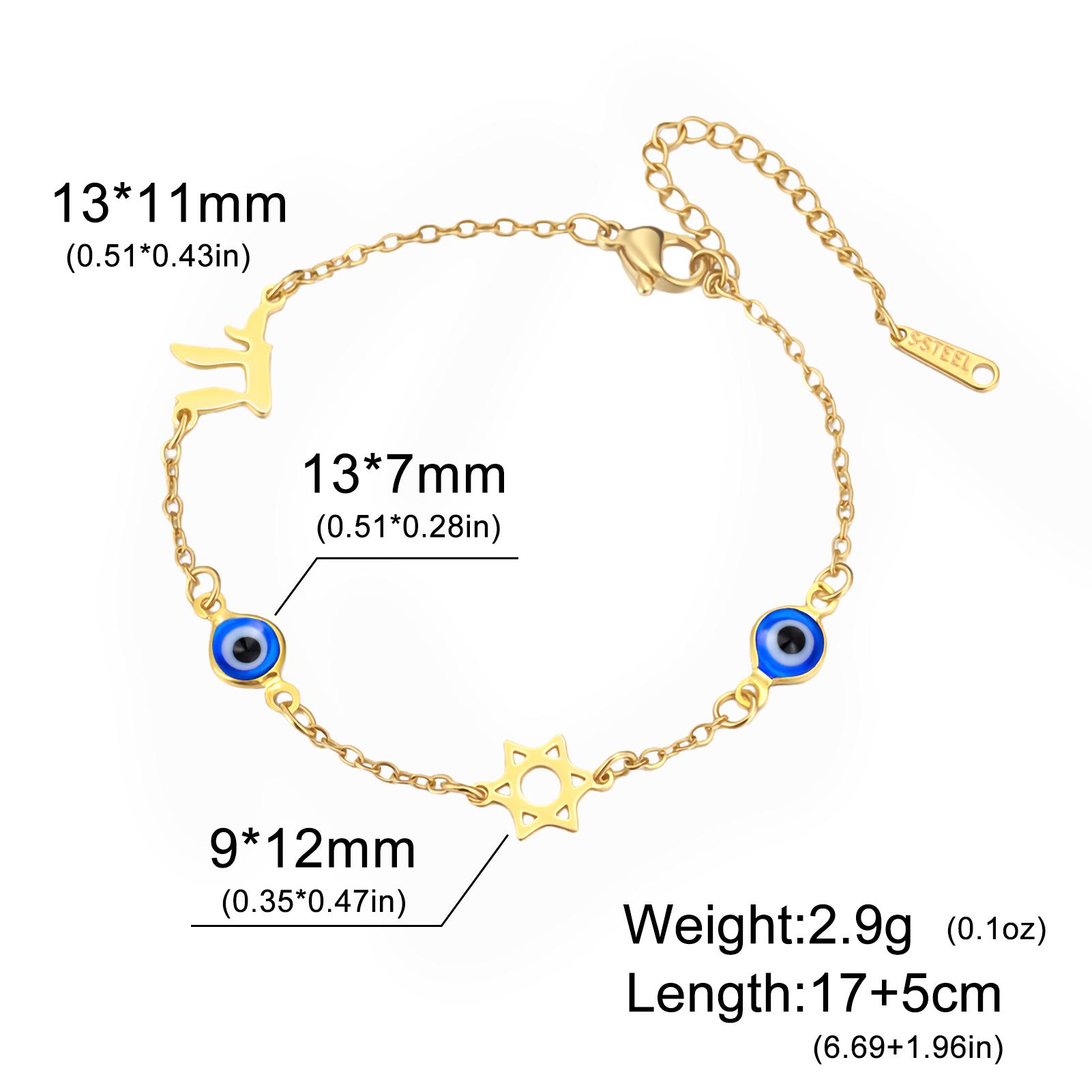 

Unift Evil Eye Bracelet for Women Men Stainless Steel Star of David Bracelet Fashion Metal Chai Pendant Bracelet Amulet Jewelry золотой