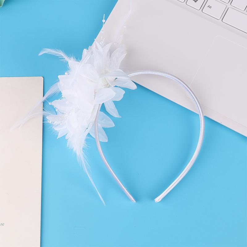 1Pcs Women Fascinator Hat Headband Flower Feather Mesh Yarn Cocktail Party Wedding Hair Accessories Head Decoration