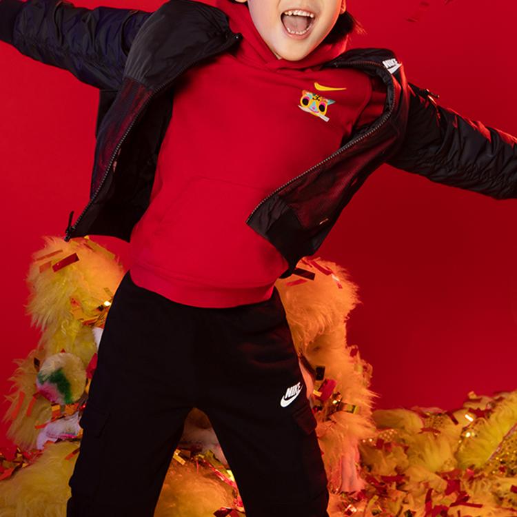 Nike Kids Tiger Head Logo Print Hooded Sweatshirt Kids sweatshirt Red DR9699-687