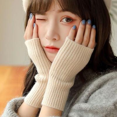 1 Paar Herbst- und Winter Einfarbig Wollgestrickte Handschuhe Damen Offene Finger Studenten Touchscreen Warme Handschuhe Verdickte Gestrickte Handgelenkwärmer