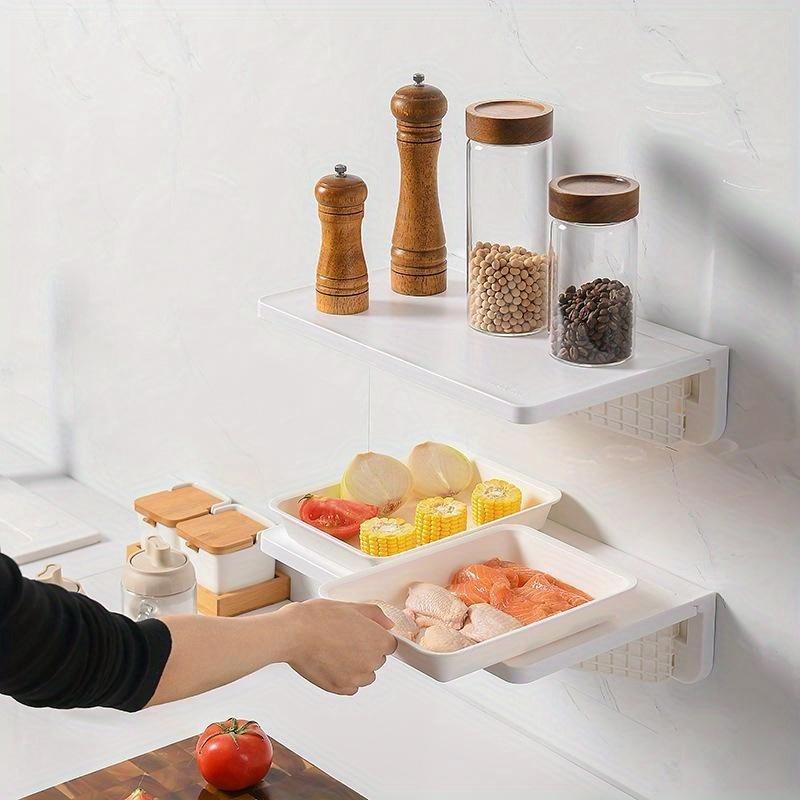 1 szt. Domowy kuchenny ścienny schowek z przegródką, montowany na ścianie składany regał, perforowany, wolny, półka ścienna do toalety