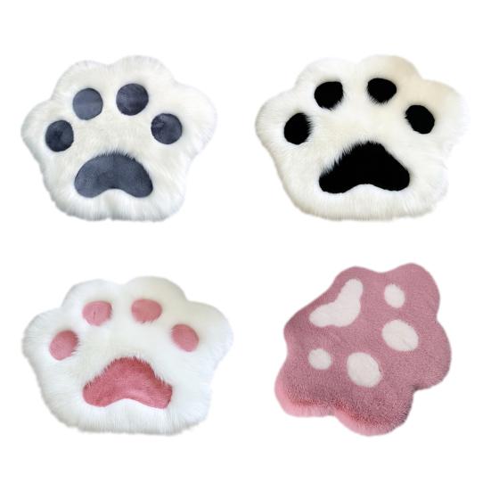 Plush Cat Paw Rug Fluffy Cute Kitten Paw Shape Floor Mat Cozy Furry Anti-Slip Bedroom Rug for Living Room Nursery Playroom Decor