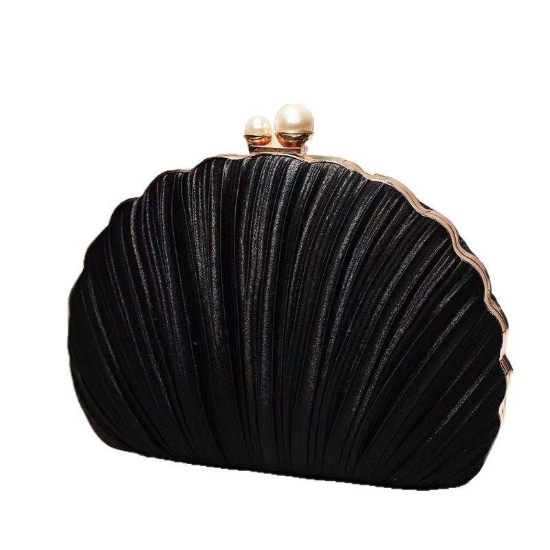 New Shell Evening Bag Cheongsam Diamond Clutch Chain  Evening Dress  Pleated Bag Banquet Bag