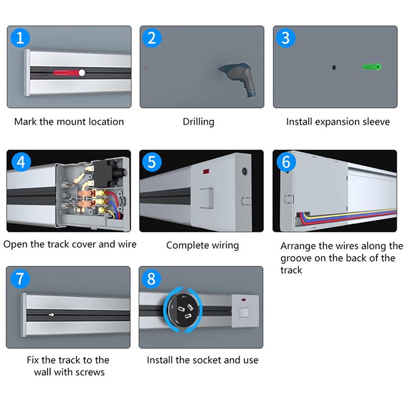400mm/600mm/800mm Elektrische Verlängerung Steckdosen Power Track Buchse Küche Versteckte Verdeckte Wand Outlet Power Track