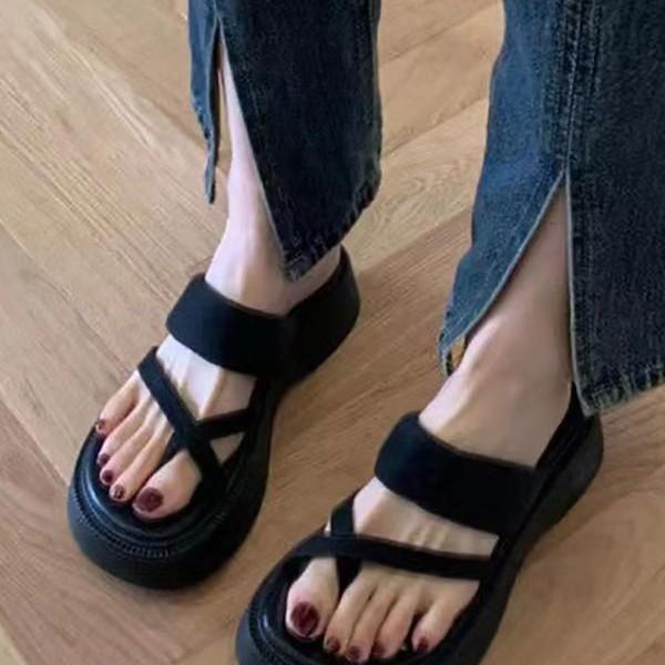 Cool Pantoletten mit dicker Sohle Damen 2025 Sommerbekleidung Mode Muffinsohle Sandalen lässige vielseitige Flip-Flops Strandschuhe