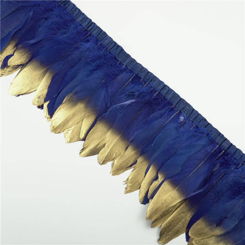 2Meter Gold Silver Goose Feathers Trim On Tape Fringe Ribbon Geese Feather for Crafts Golden Needlework Accessories Decoration