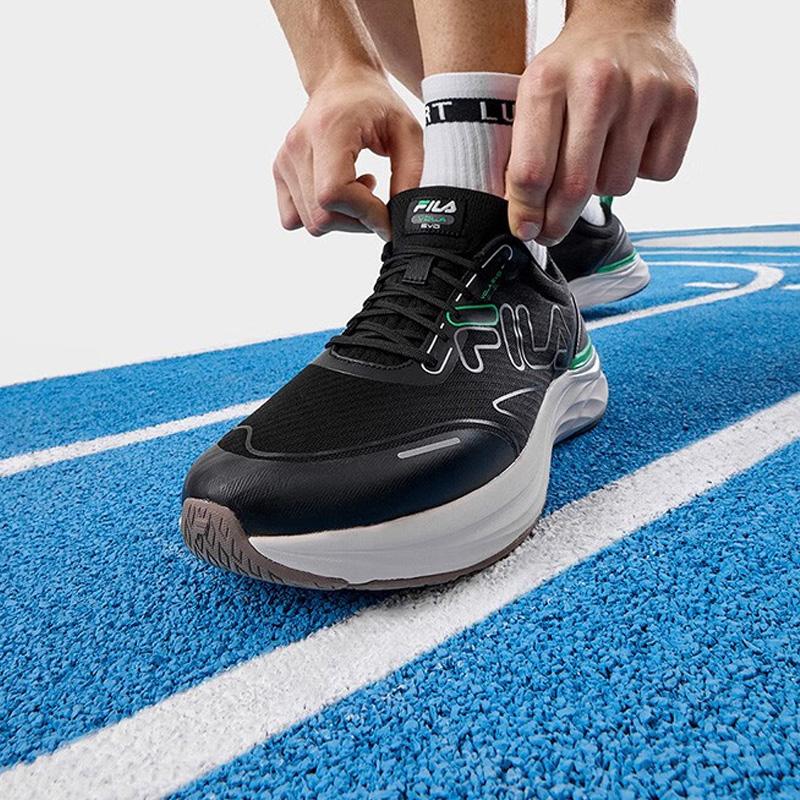 Fila Vola Evo Comfortable Versatile Fabric Synthetic Leather Breathable Lightweight Low-Top Running Shoes Men Sneaker Caviar-Grey A12M331116FCV