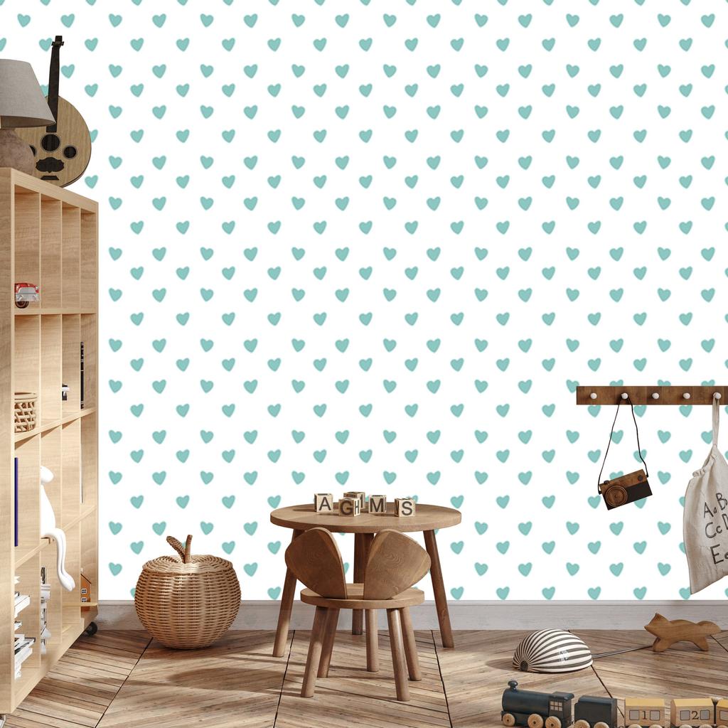 Heart Wallpaper White, Mint, Sea Green and Celadon 50x1000