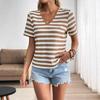 Ladies Summer Short Sleeve V Neck Striped Pullover Knitted T Shirt Top