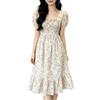 Retro Style Chiffon Square Neck Floral Pleated Dress Women's Summer Wholesale High Waist Medium and Long A-shaped Skirt