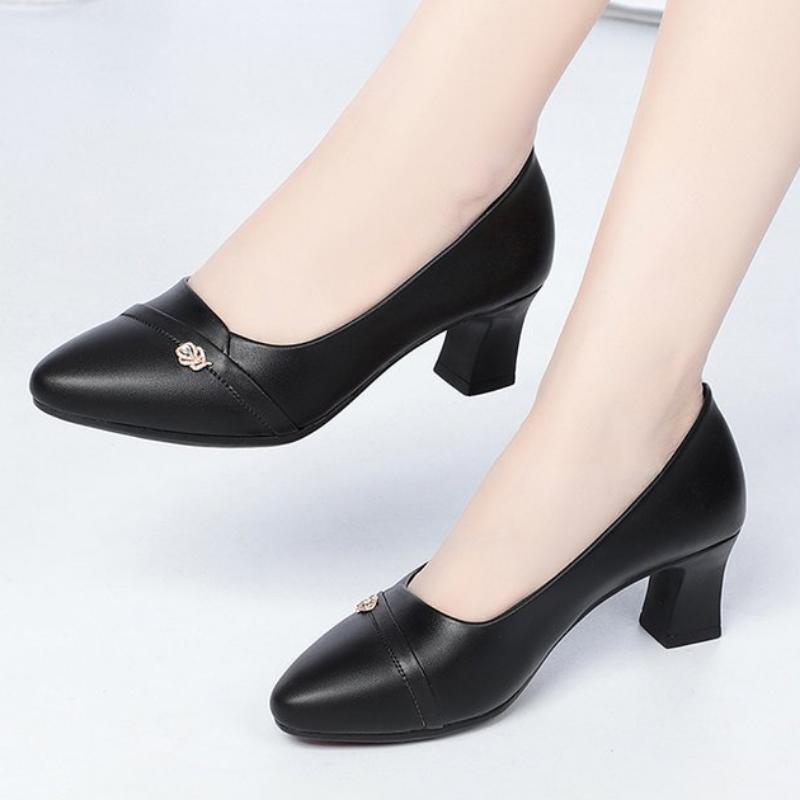 High Heels, Single Shoes, Women's Small Leather Shoes, Spring Women's Shoes, Mid-heel Versatile and Elegant Shallow-mouth Single Shoes