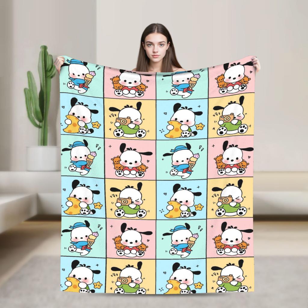 Pochacco Dog Pattern Blanket Cartoon  Plush Throw Blankets Airplane Travel Printed Soft Warm Bedsprea