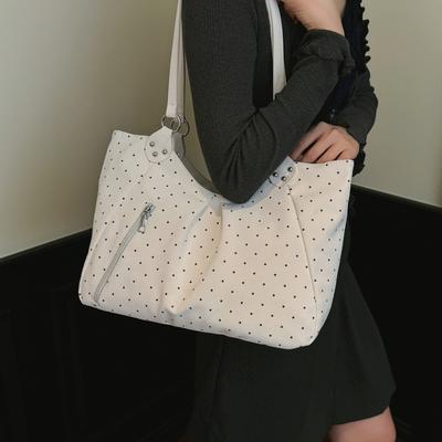 Vintage Polka Dot Pu Shoulder Bags for Women Versatile Large Capacity Ladies Tote Bag Simple College Students Girls Handbags