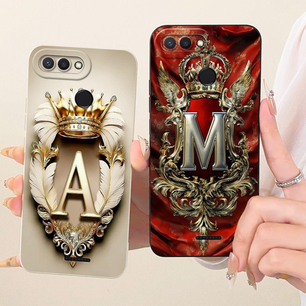 Cover For Redmi 6 Case Luxury A-Z Letters Fashion Crown 2D Painted Silicone Phone Casing M1804C3DG M1804C3DH M1804C3DI