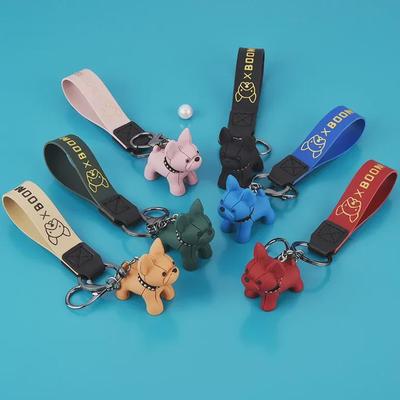 Kreativer süßer Schlüsselanhänger aus Leder mit französischer Bulldogge und Shiba Inu für Schultaschen