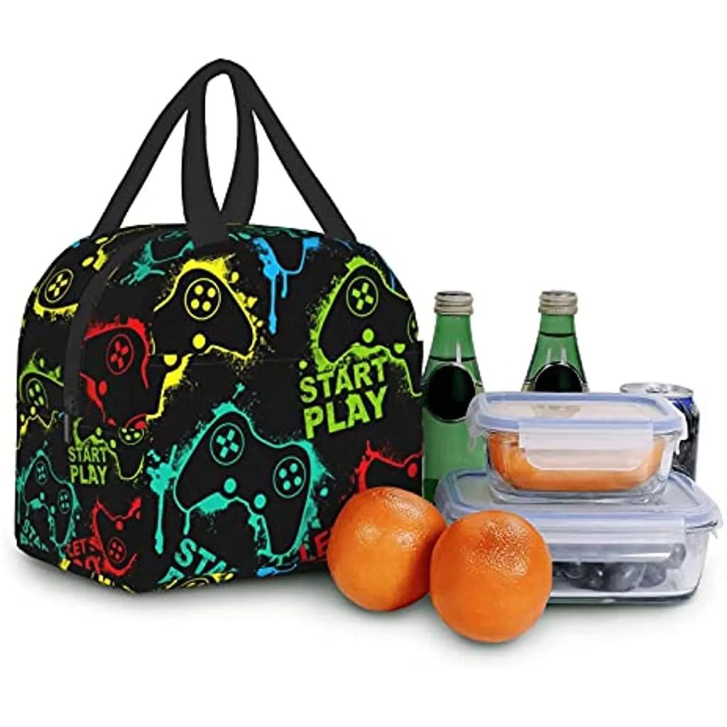 Colorful Joystick Game Lunch Bag Compact Tote Bag Reusable Lunch Box Container for Women Men School Office Work Picnic