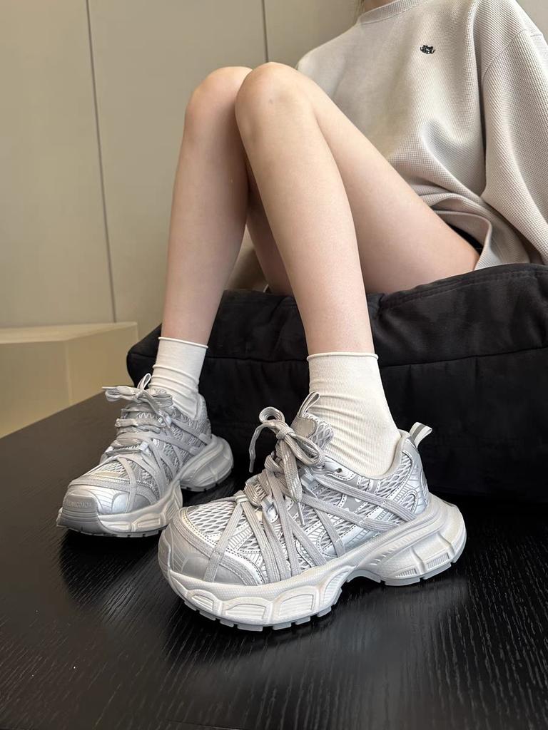 European Four Seasons Mesh Fancy Strap Dad Shoes Women's Spring and Summer 2025 New Thick-soled Breathable Lightweight Sneakers