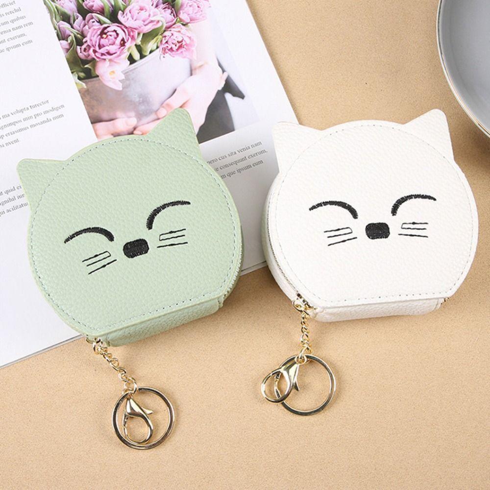 PU Leather Pu Cosmetic Bag Keychain Mini Storage Bag Practical Cat Shape Makeup Bag  Student