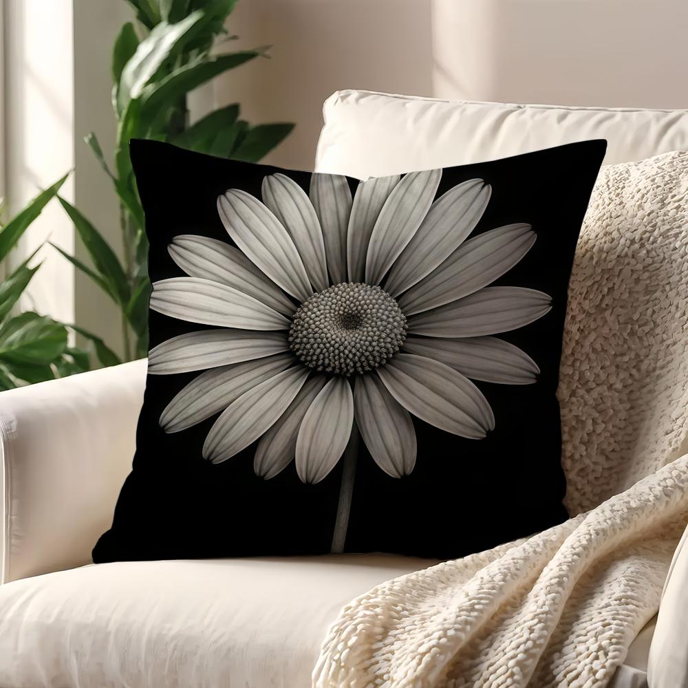 Black White Flowers Cushion Cover For Pillow Printing Sofa Decoration Home Car Room Coffee Shop Office Nordic Simplicity