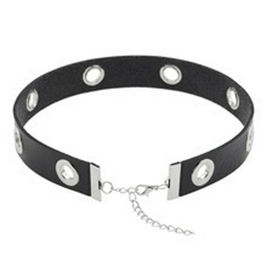 Punk Style Breathable PU Leather Choker Necklace with Hollow Design.