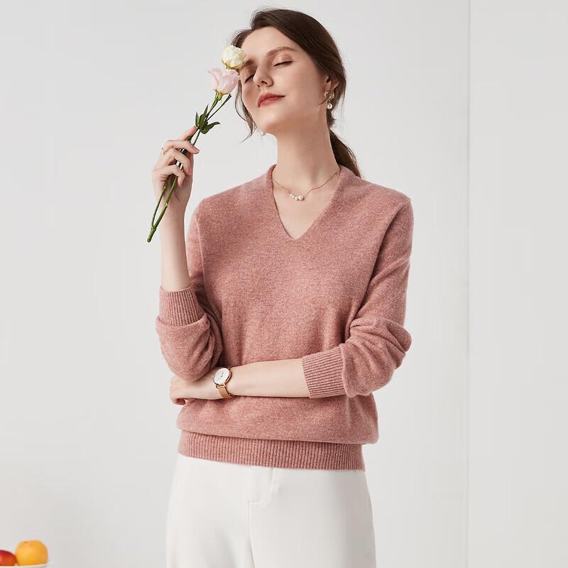 Zhaojun Women's V-Neck Pure Cashmere Beaded Sweater