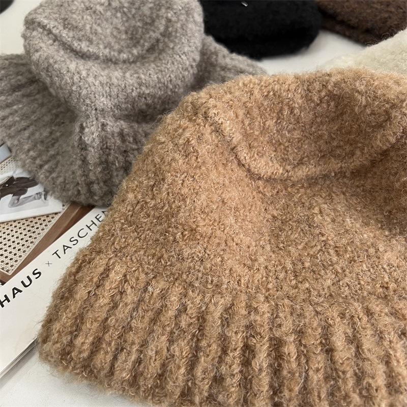 Lamb wool bucket hat women's autumn and winter new big head circumference warm plush basin hat versatile plain face small bucket hat