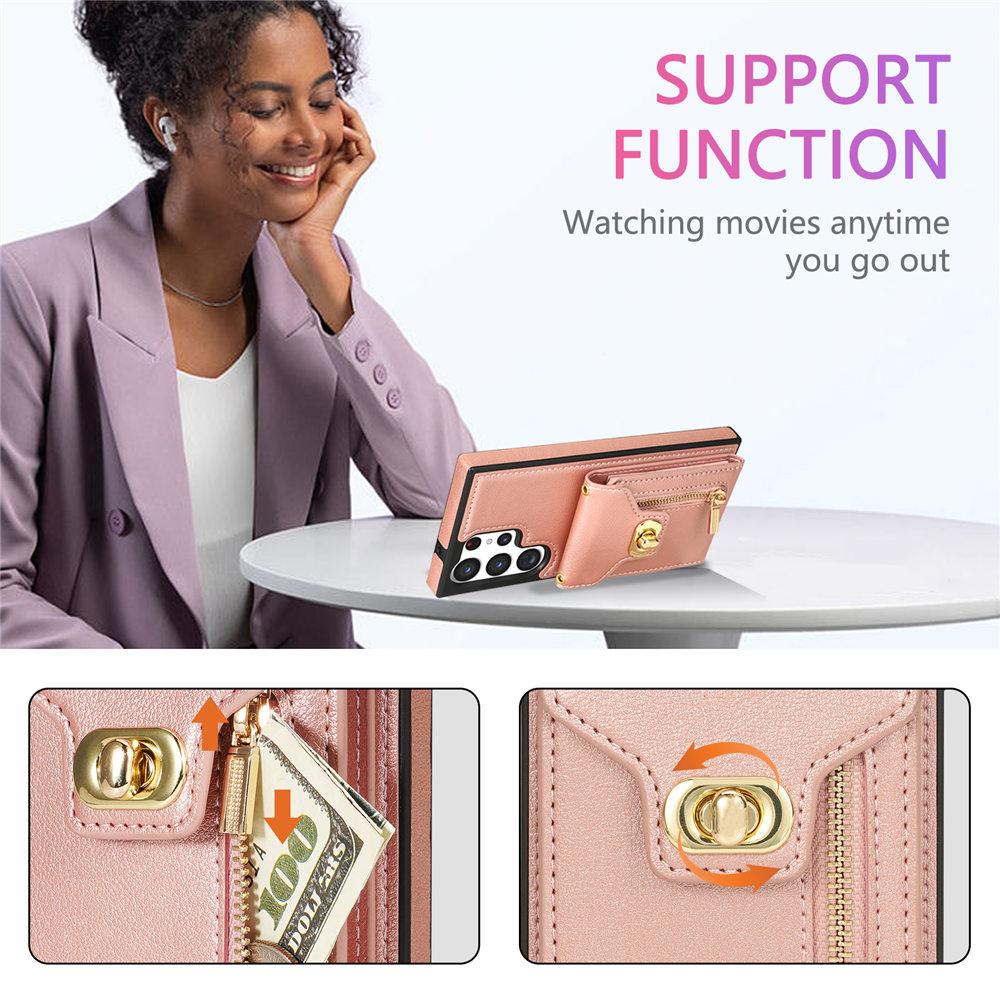 Zipper Lanyard Wallet Case For Samsung Galaxy S24 Ultra S23Plus S22 S21 S20 Note 20 A13 A14 A54 Cards Slot Cover Funda