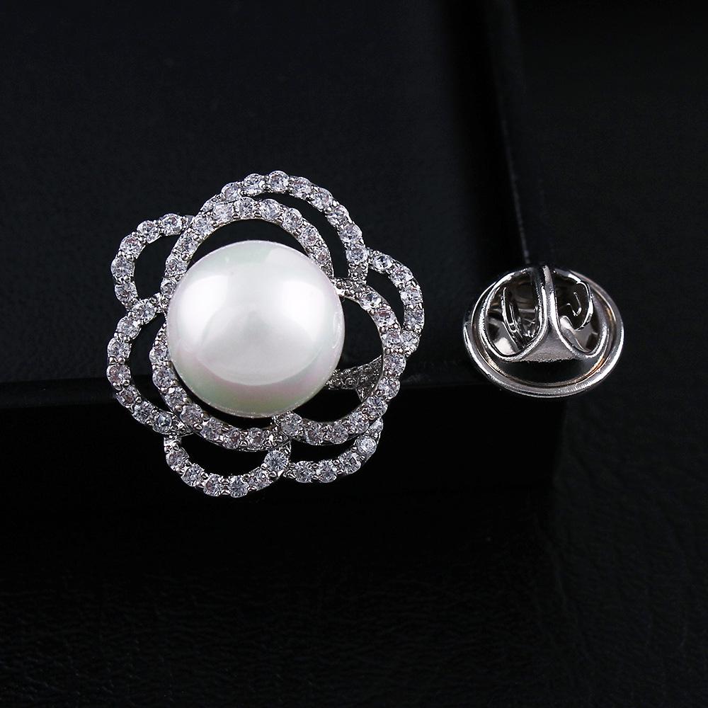Elegant Rose Brooch with Zircon and Pearl for Women