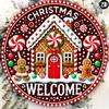 Festive Gingerbread House Metal Wall Sign Christmas Welcome Door Decor Red White Holiday Home