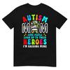 Maman Autiste Élevant un Héros T-shirt Conscience de l'Autisme Chignon Désordonné Groovy