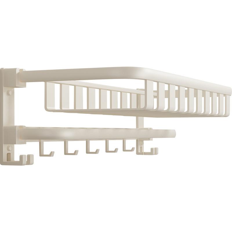 Cream White No Drill Towel Rack Bathroom Organizer Space Aluminum Wall Mounted Towel Holder
