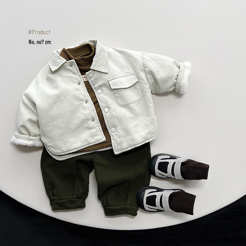 Kids' Double-Sided Fleece-Lined Winter Shirt - Korean Mori Style Retro Coat for Boys and Girls