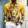 Camicia da uomo a maniche lunghe con colletto camicia Stampa Re Leone camicia business casual alla moda casual taglia grande vestibilità aderente top da uomo