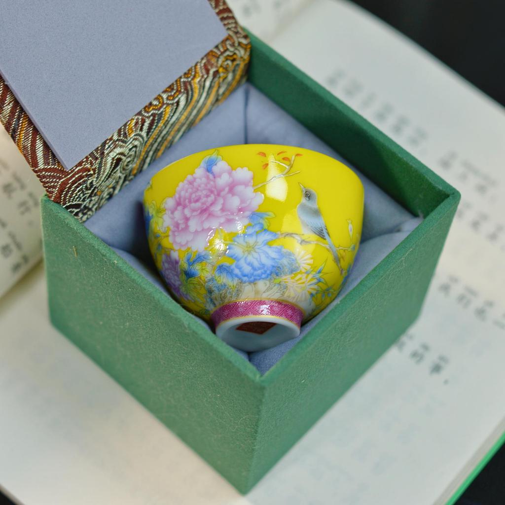 Palace-Style Peony Gongfu Enamel Ceramic Tea Cup Souvenir